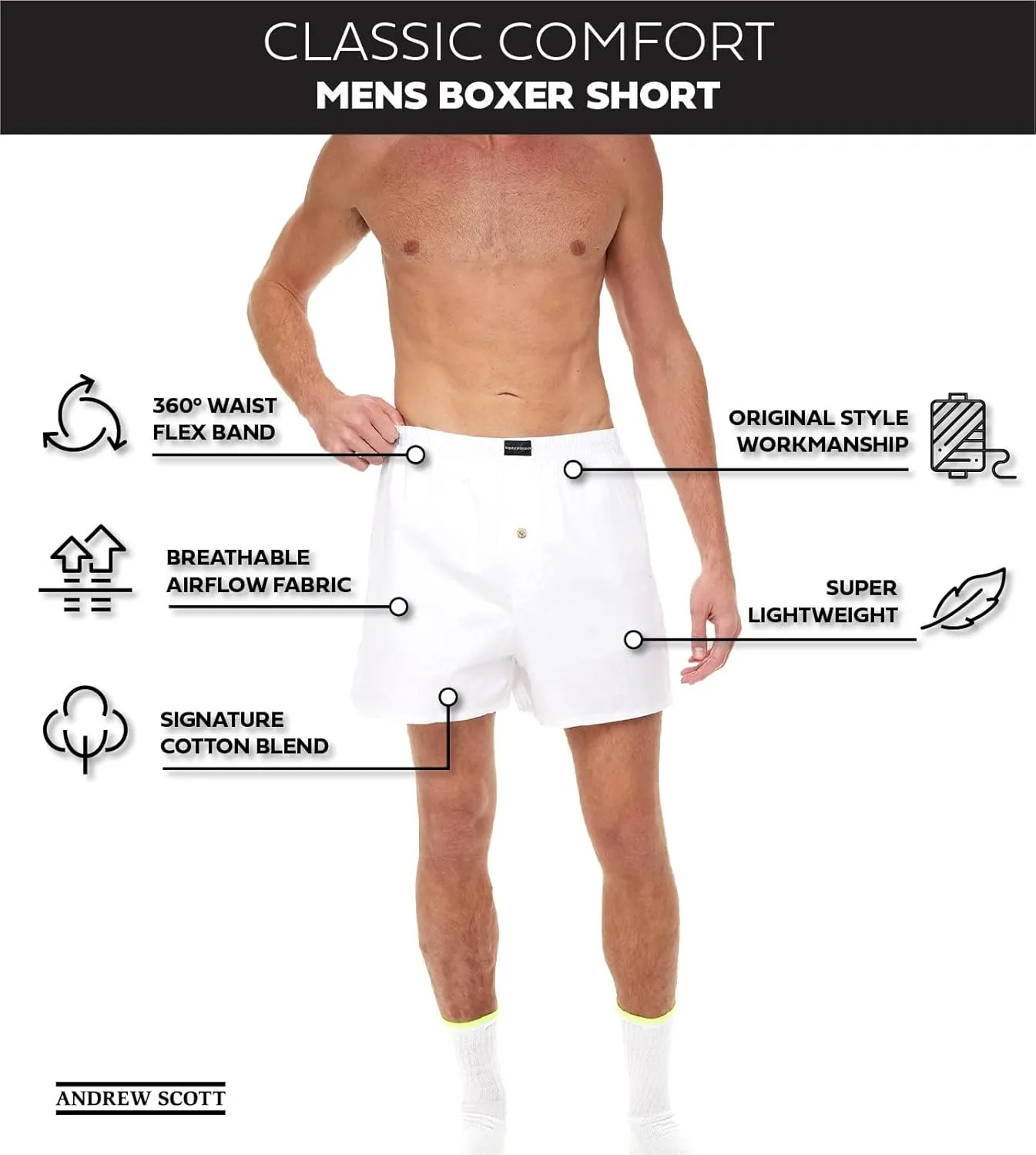 Andrew Scott Men's Cotton Blend Boxer Shorts |Big Man| Sizes S to 6XL - Multi & Bulk Packs