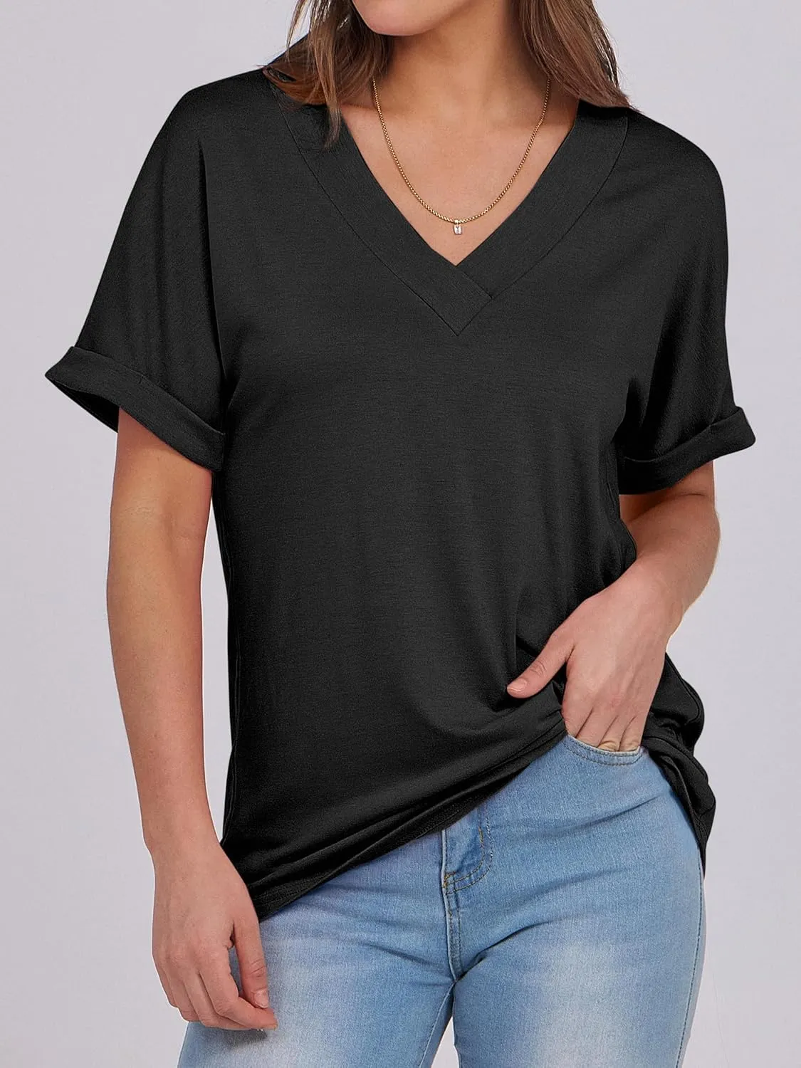 ANRABESS Womens T Shirts Short Sleeve V Neck Shirts Summer Loose Fit Dressy Tops Business Casual Blouses 2025 Basic Tees