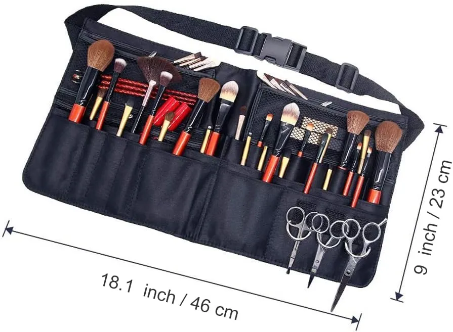 Artist Professional Portable Makeup Brush Waist Bag Case Foldable Fibre Cloth Cosmetic Brush Pouch Holder Multi Pockets with Belt Strap Bag (Brushes Not Included)