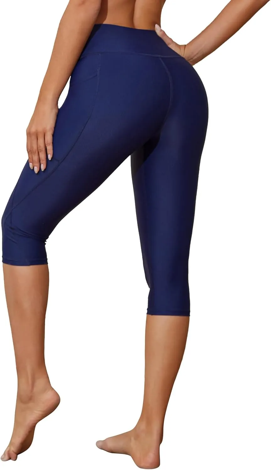 ATTRACO Swim Pants for Women High Waisted Swim Capris Swim Shorts Swimming Leggings