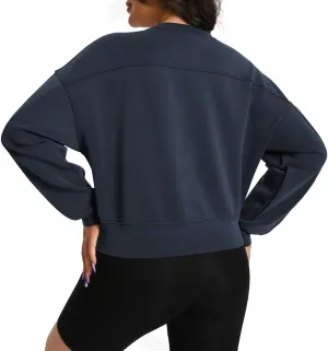 Auriviz Womens Modal Long Sleeve Cropped Sweatshirts Oversized Workout Shirts Crew Neck Pullover Crop Tops