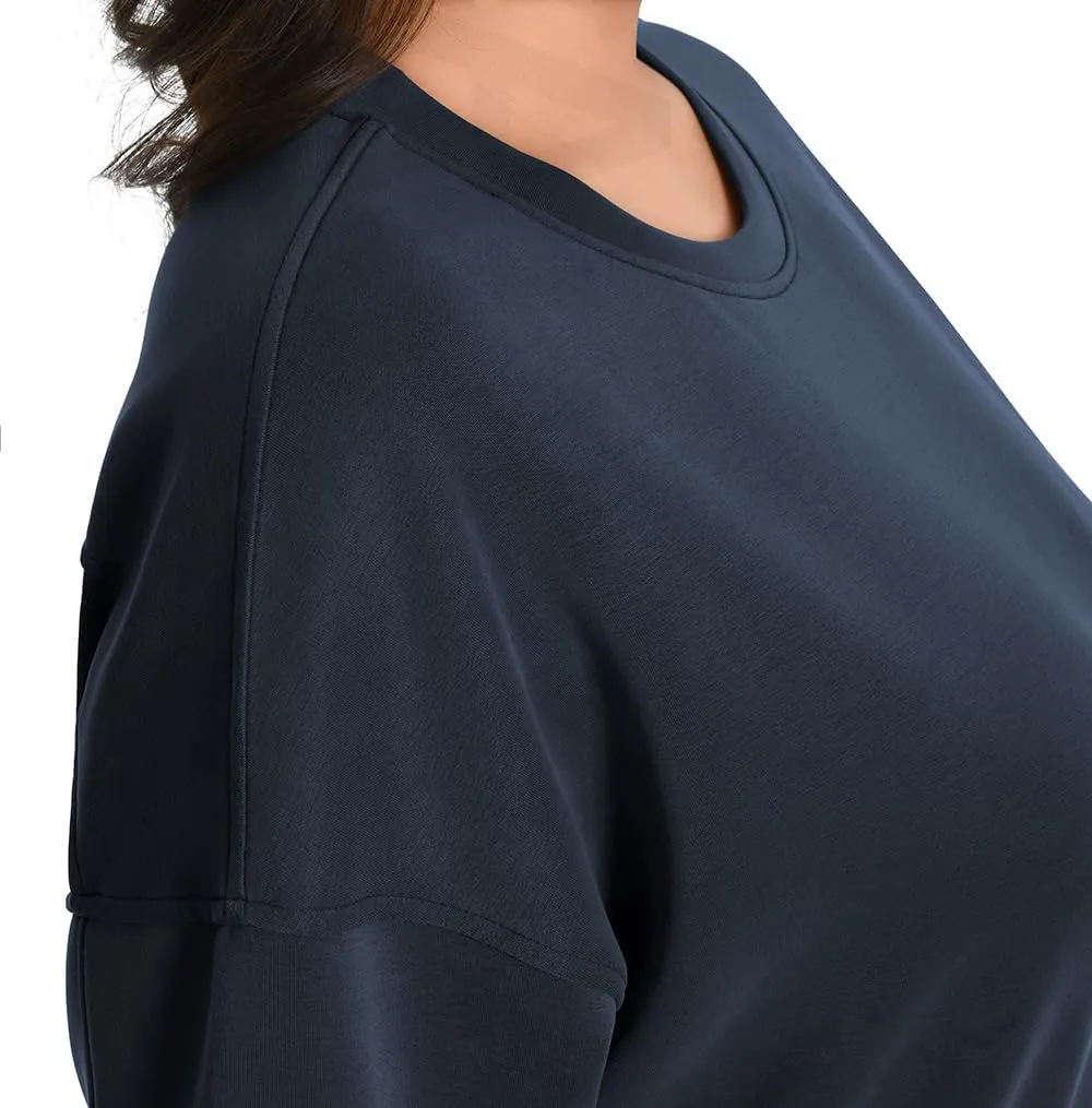 Auriviz Womens Modal Long Sleeve Cropped Sweatshirts Oversized Workout Shirts Crew Neck Pullover Crop Tops