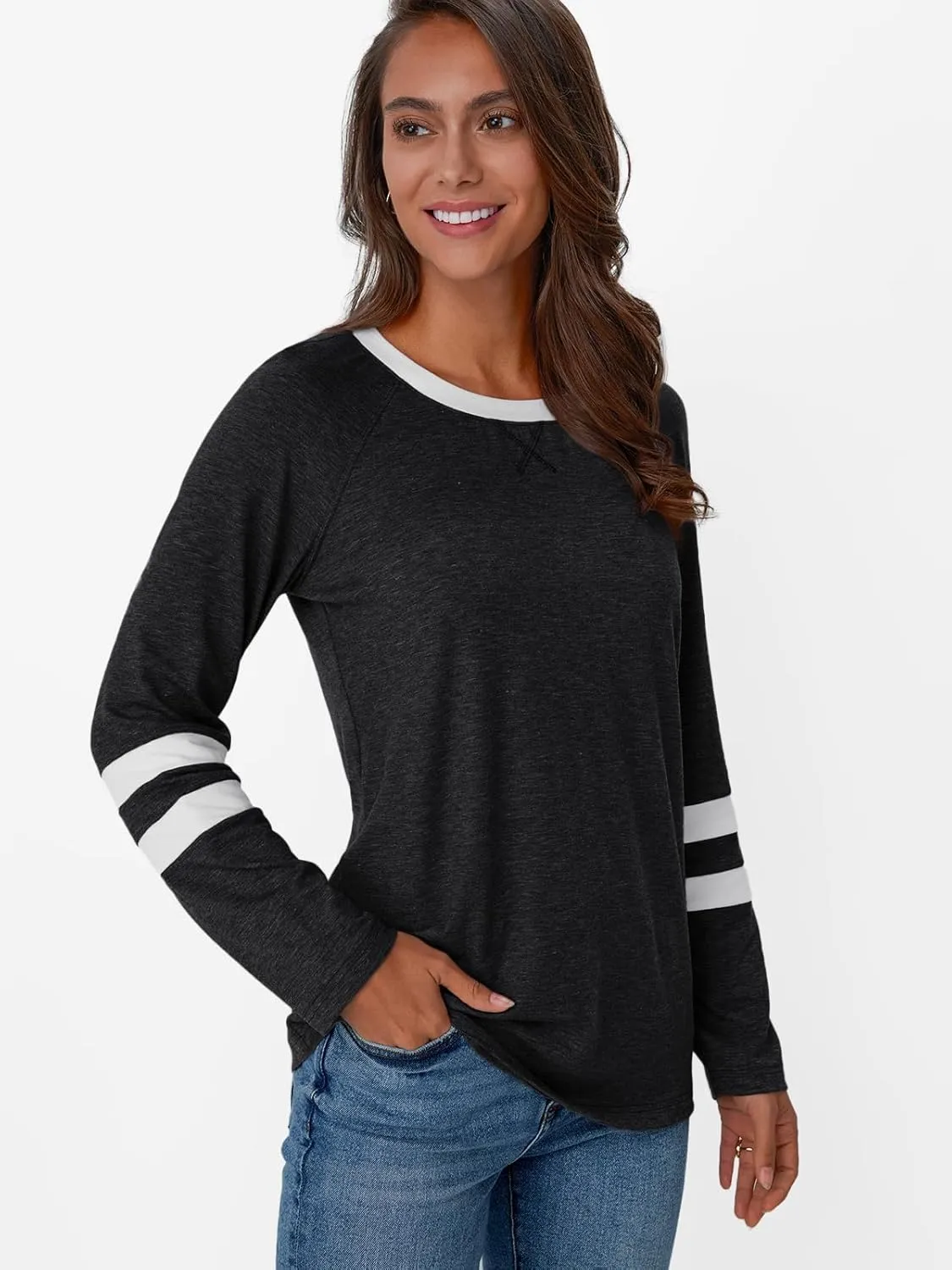 AUTOMET Womens Long Sleeve Shirts Color Block Casual Crewneck Tops Tshirt Basic Tee Fall Fashion Clothes Trendy Outfits