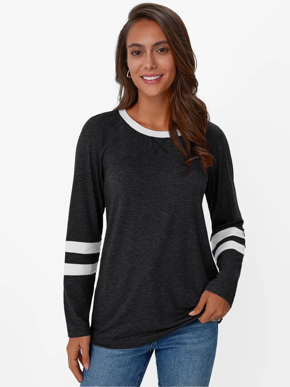 AUTOMET Womens Long Sleeve Shirts Color Block Casual Crewneck Tops Tshirt Basic Tee Fall Fashion Clothes Trendy Outfits