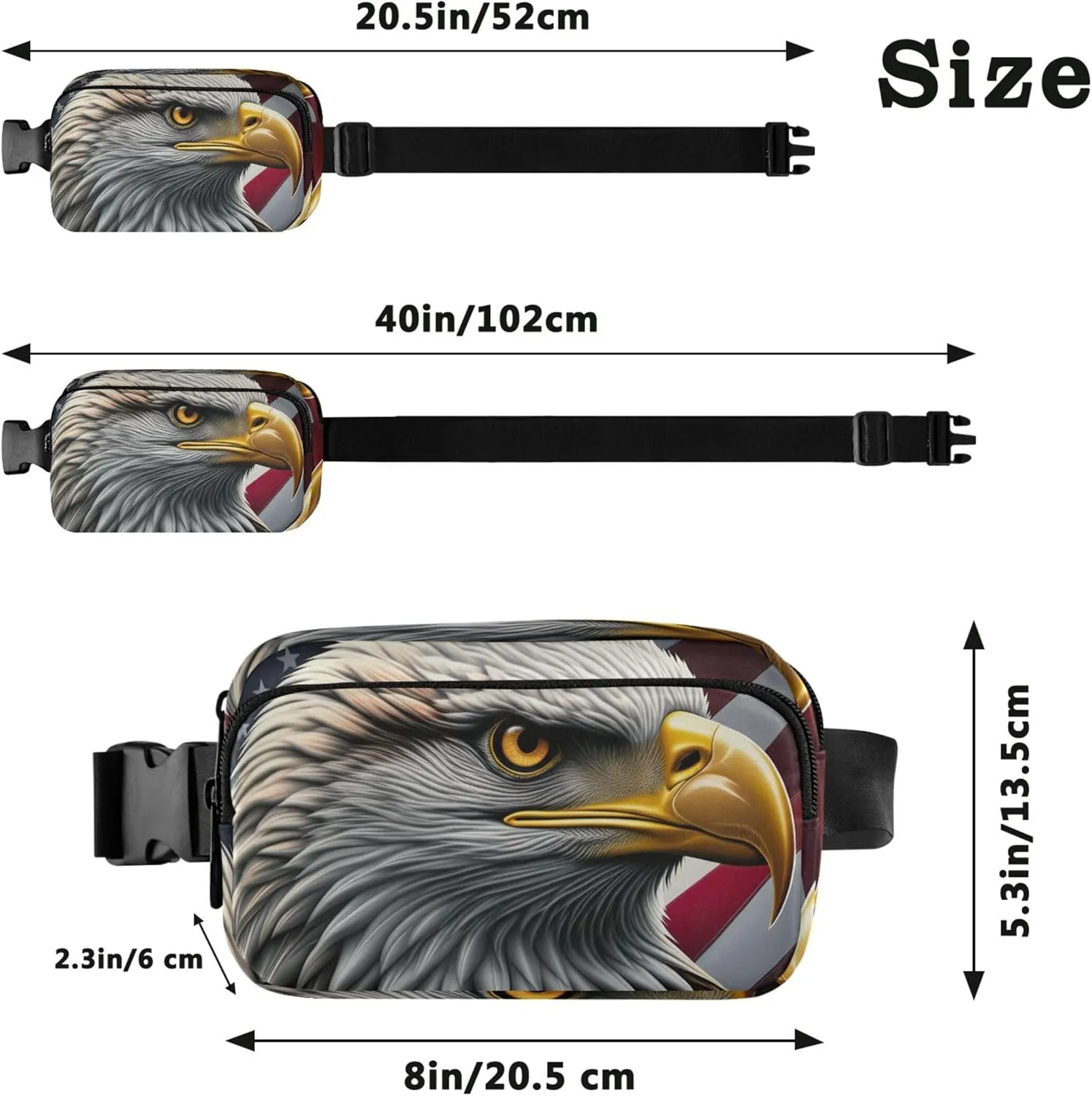 Bald Eagle American Flag Womens Fanny Pack Funky Belt Bag Hip Pouch Waterproof Travel Waist Pack for Men