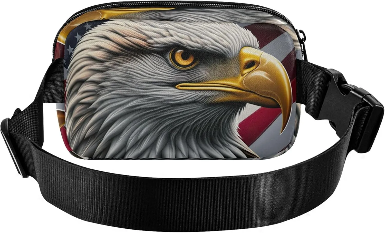 Bald Eagle American Flag Womens Fanny Pack Funky Belt Bag Hip Pouch Waterproof Travel Waist Pack for Men