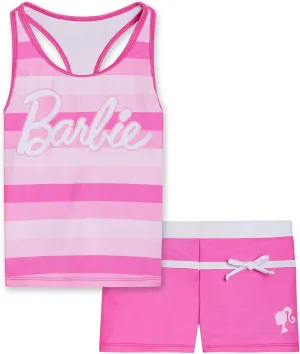 Barbie Girls Racerback UPF 50  Tankini Top and Swim Shorts Outfit Set Little Kid to Big Kid Sizes (4-14-16)