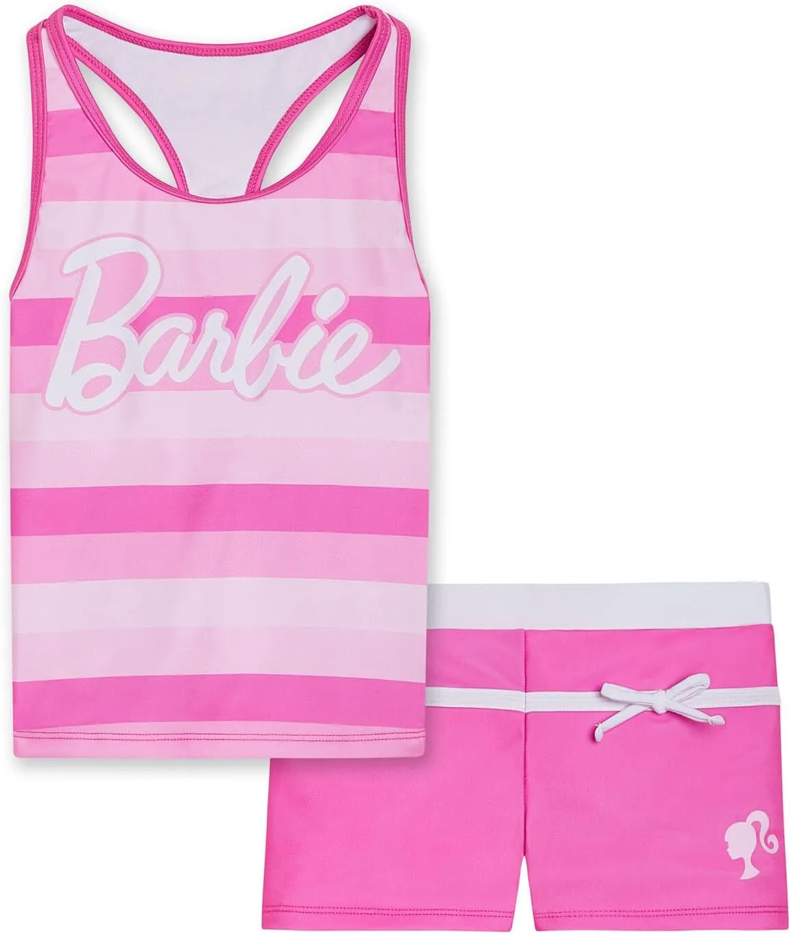 Barbie Girls Racerback UPF 50  Tankini Top and Swim Shorts Outfit Set Little Kid to Big Kid Sizes (4-14-16)
