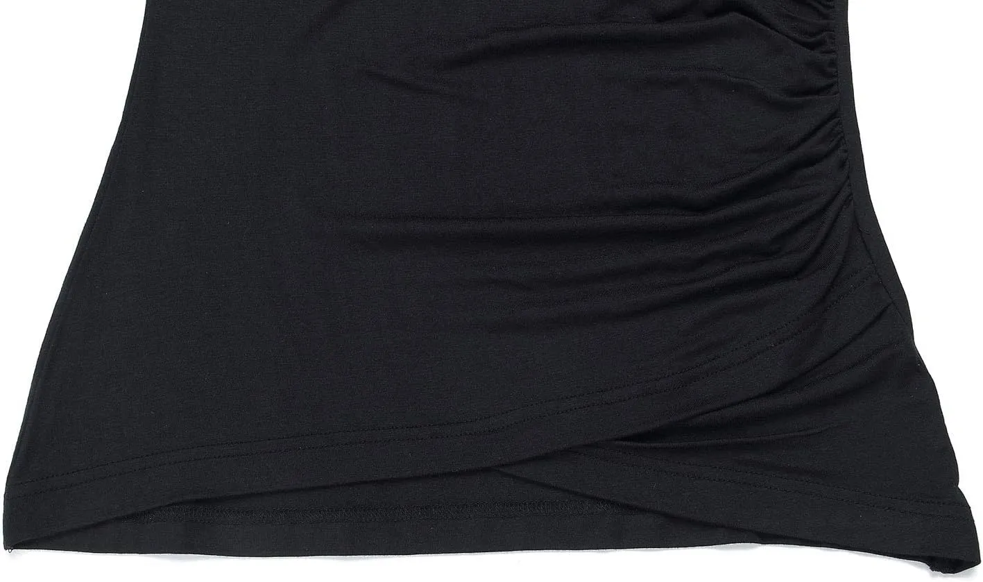 Beauhuty Women's Top Deep V Neck Slim Fitted T-Shirt Front Wrap Ruched Short Sleeve Tee