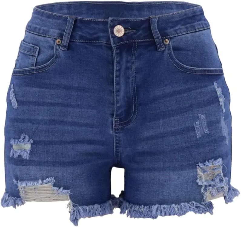 Bunanphy Womens High Waisted Short Raw Hemline Cotton Denim Stretch Summer
