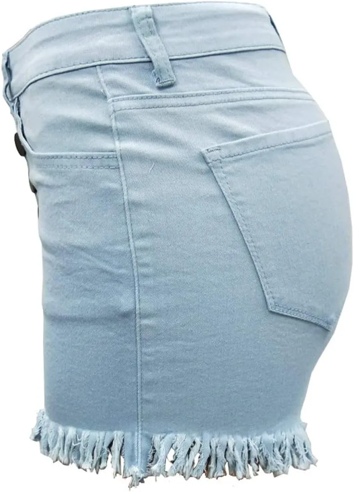 Bunanphy Womens High Waisted Short Raw Hemline Cotton Denim Stretch Summer