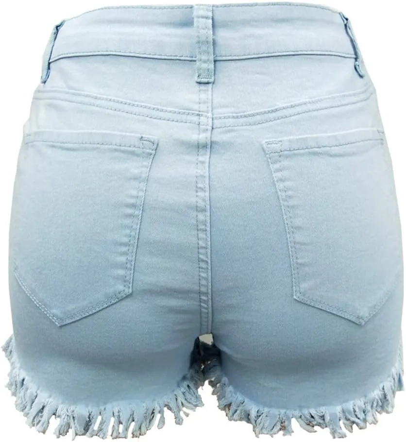 Bunanphy Womens High Waisted Short Raw Hemline Cotton Denim Stretch Summer