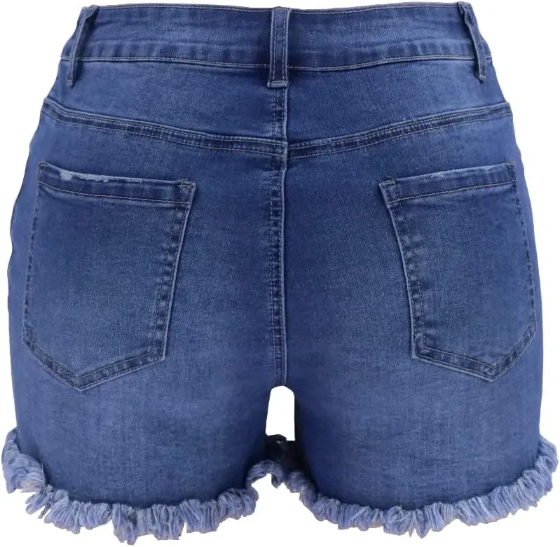 Bunanphy Womens High Waisted Short Raw Hemline Cotton Denim Stretch Summer