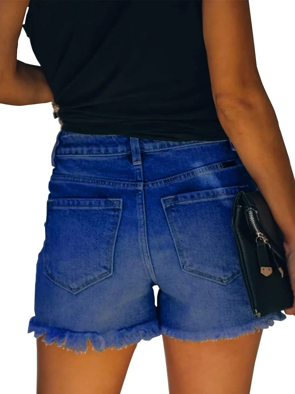 Bunanphy Womens High Waisted Short Raw Hemline Cotton Denim Stretch Summer