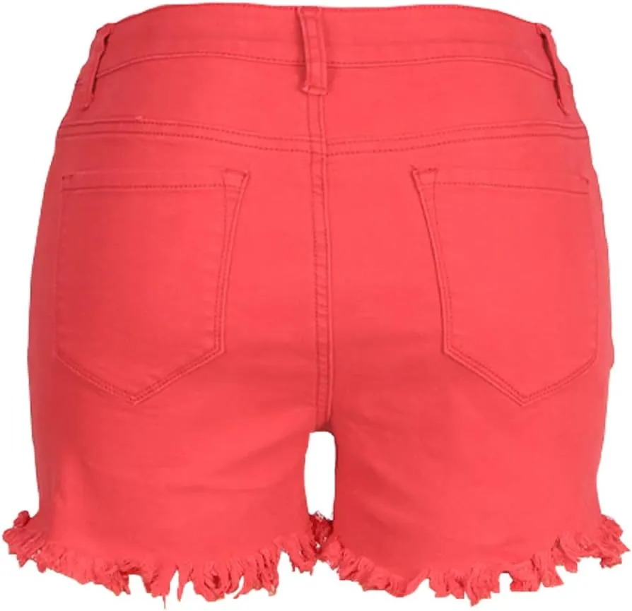 Bunanphy Womens High Waisted Short Raw Hemline Cotton Denim Stretch Summer