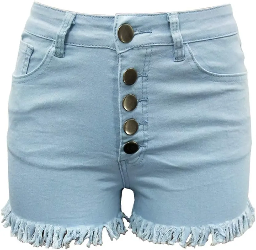 Bunanphy Womens High Waisted Short Raw Hemline Cotton Denim Stretch Summer