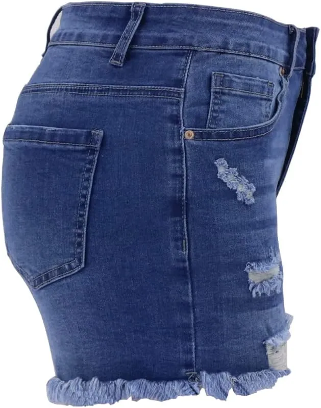 Bunanphy Womens High Waisted Short Raw Hemline Cotton Denim Stretch Summer