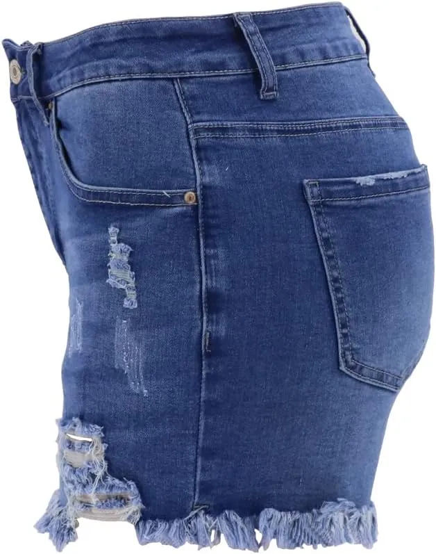 Bunanphy Womens High Waisted Short Raw Hemline Cotton Denim Stretch Summer