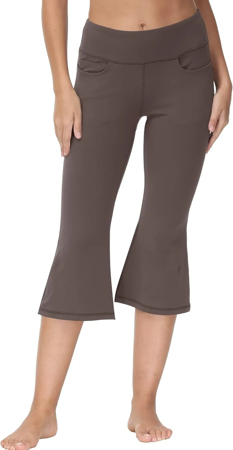Cakulo Womens Capri Yoga Flare Pants Workout Athletic Active Summer Bootcut Capris Leggings Pockets
