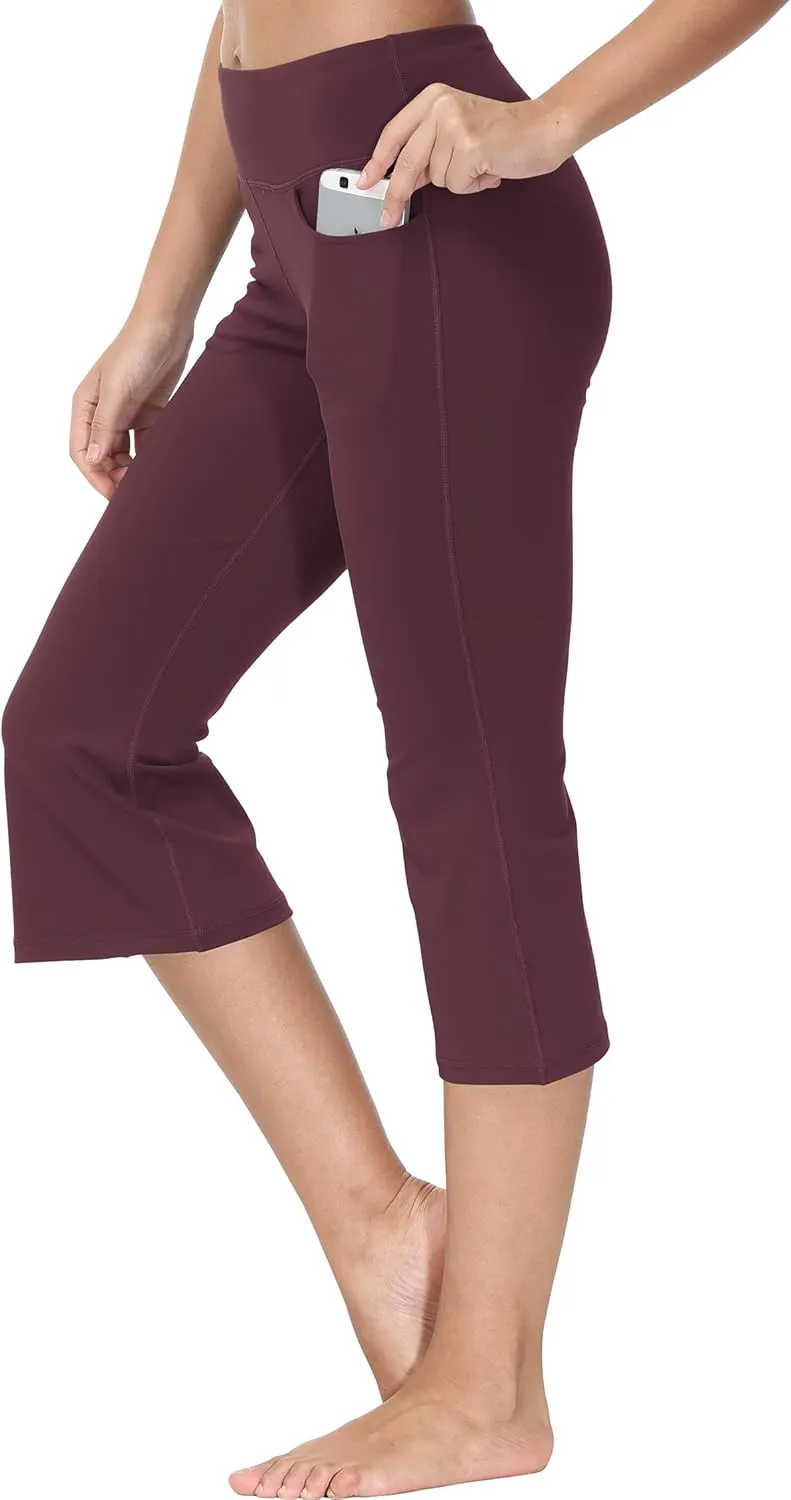 Cakulo Womens Capri Yoga Flare Pants Workout Athletic Active Summer Bootcut Capris Leggings Pockets