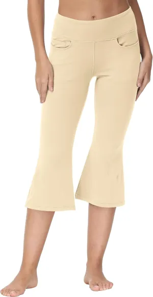 Cakulo Womens Capri Yoga Flare Pants Workout Athletic Active Summer Bootcut Capris Leggings Pockets