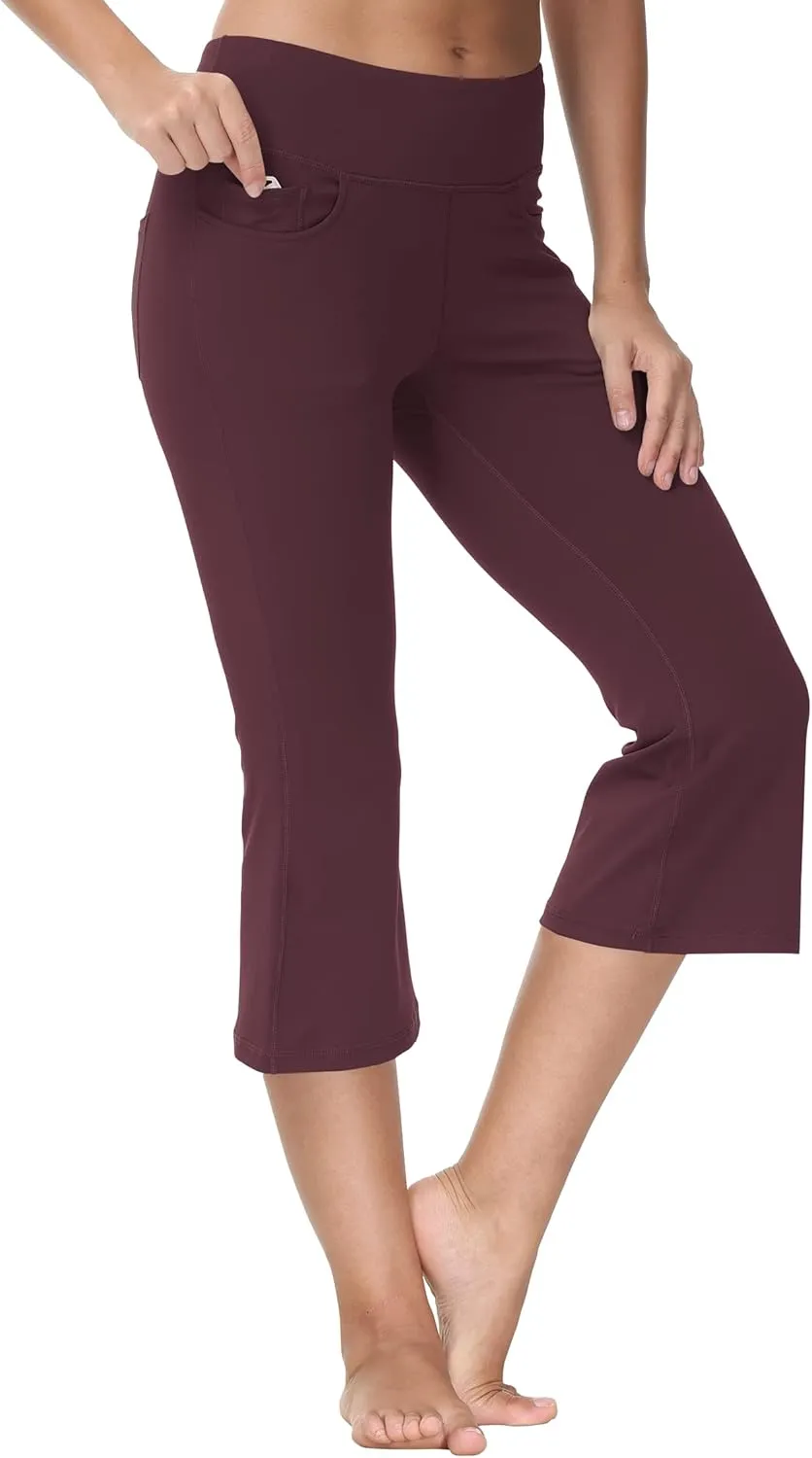 Cakulo Womens Capri Yoga Flare Pants Workout Athletic Active Summer Bootcut Capris Leggings Pockets