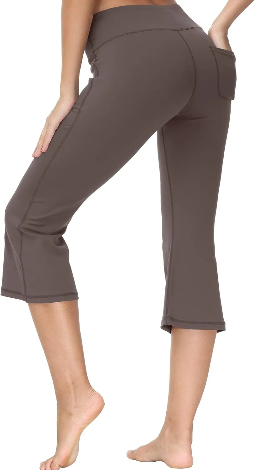 Cakulo Womens Capri Yoga Flare Pants Workout Athletic Active Summer Bootcut Capris Leggings Pockets