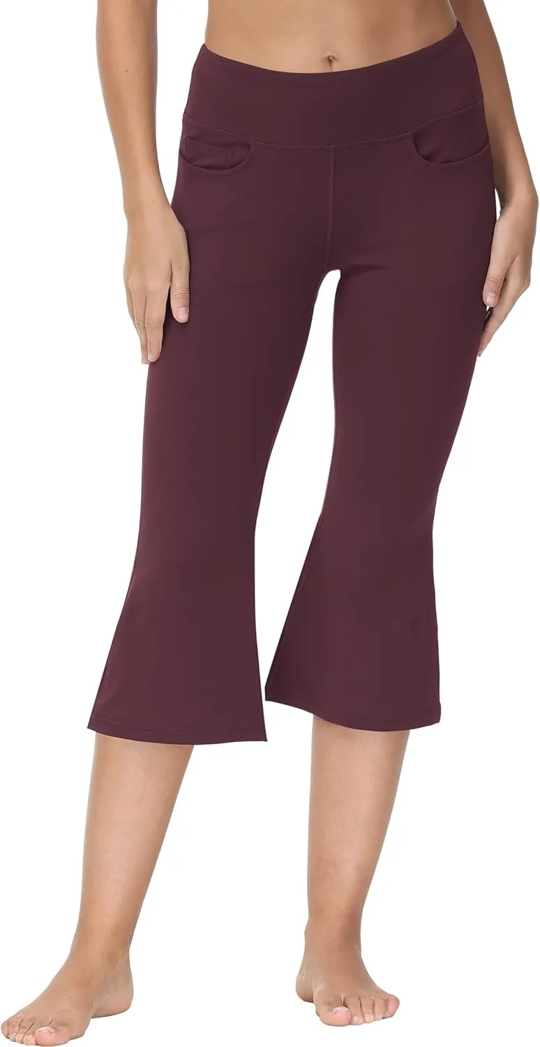 Cakulo Womens Capri Yoga Flare Pants Workout Athletic Active Summer Bootcut Capris Leggings Pockets
