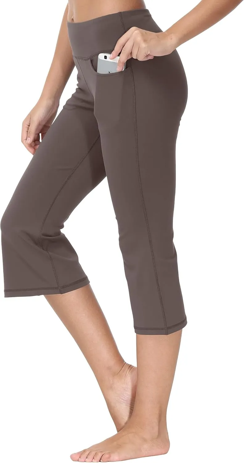 Cakulo Womens Capri Yoga Flare Pants Workout Athletic Active Summer Bootcut Capris Leggings Pockets