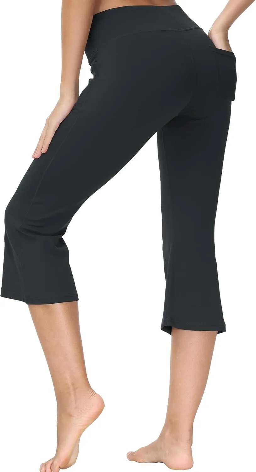 Cakulo Womens Capri Yoga Flare Pants Workout Athletic Active Summer Bootcut Capris Leggings Pockets
