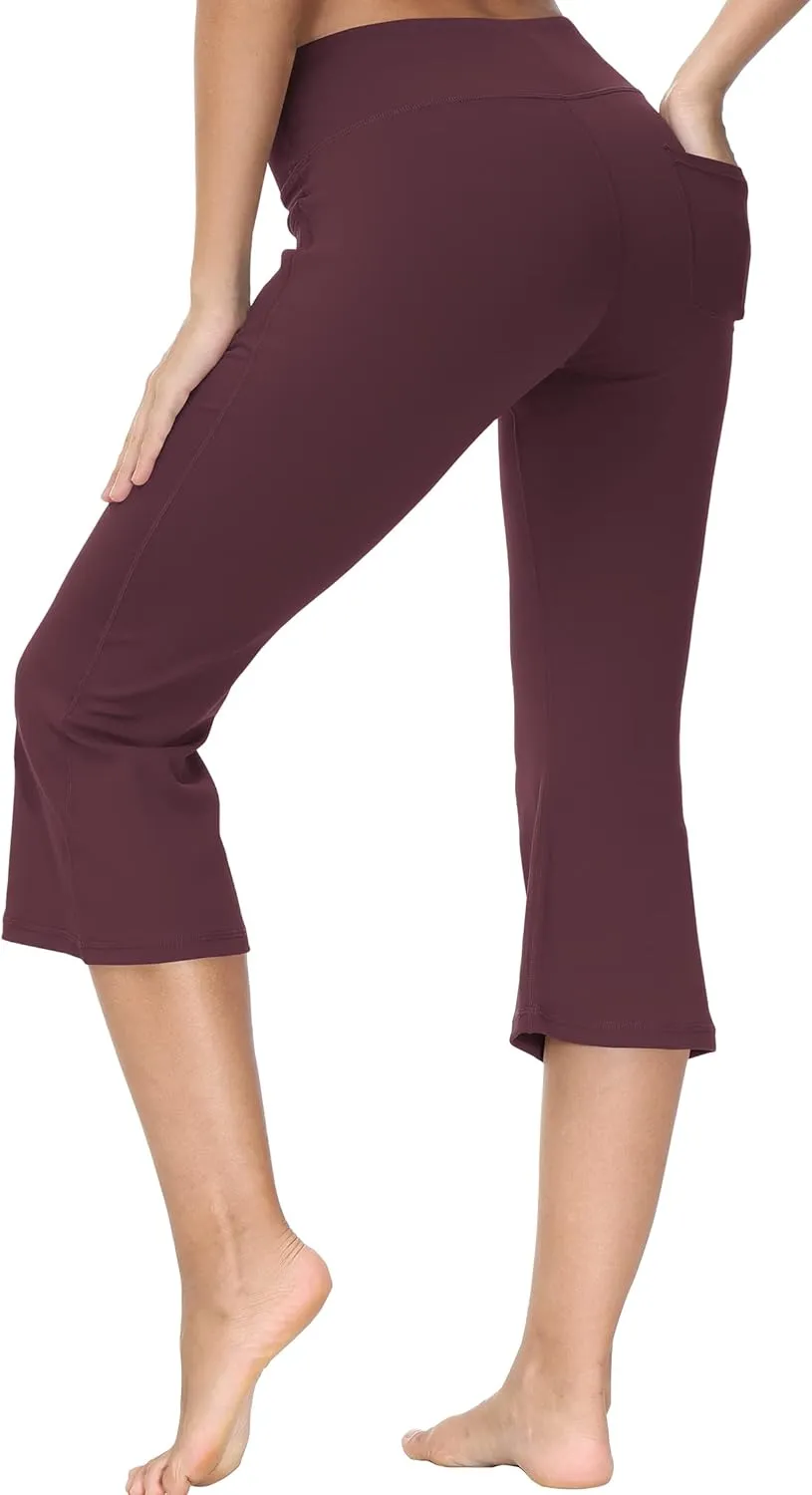 Cakulo Womens Capri Yoga Flare Pants Workout Athletic Active Summer Bootcut Capris Leggings Pockets