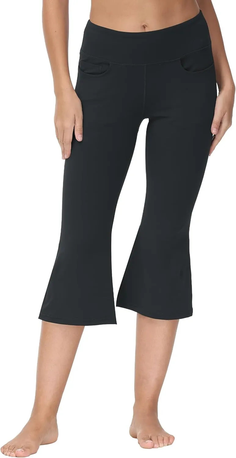 Cakulo Womens Capri Yoga Flare Pants Workout Athletic Active Summer Bootcut Capris Leggings Pockets
