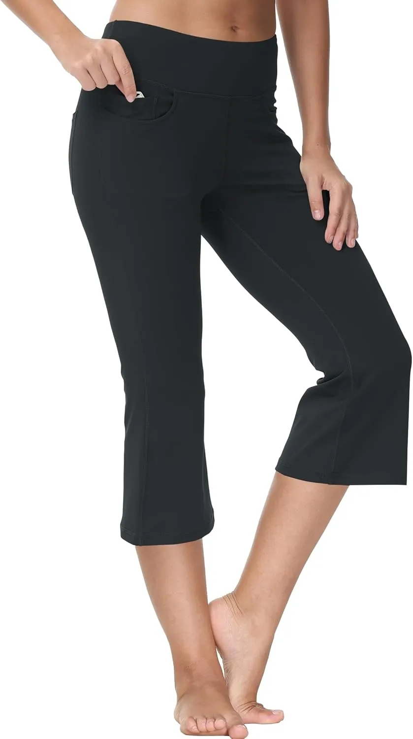 Cakulo Womens Capri Yoga Flare Pants Workout Athletic Active Summer Bootcut Capris Leggings Pockets