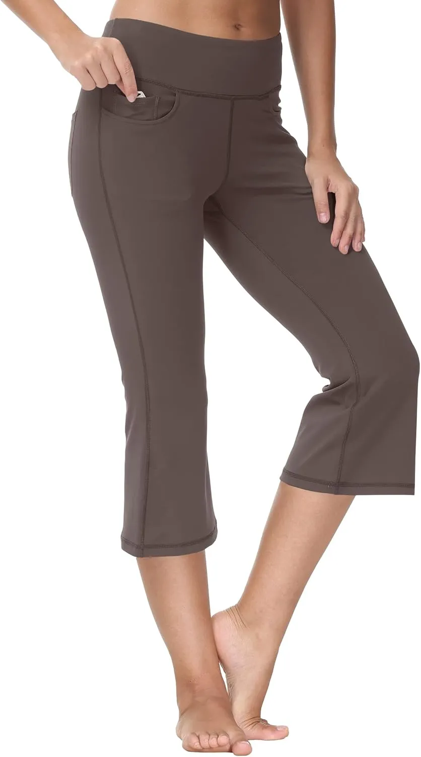 Cakulo Womens Capri Yoga Flare Pants Workout Athletic Active Summer Bootcut Capris Leggings Pockets