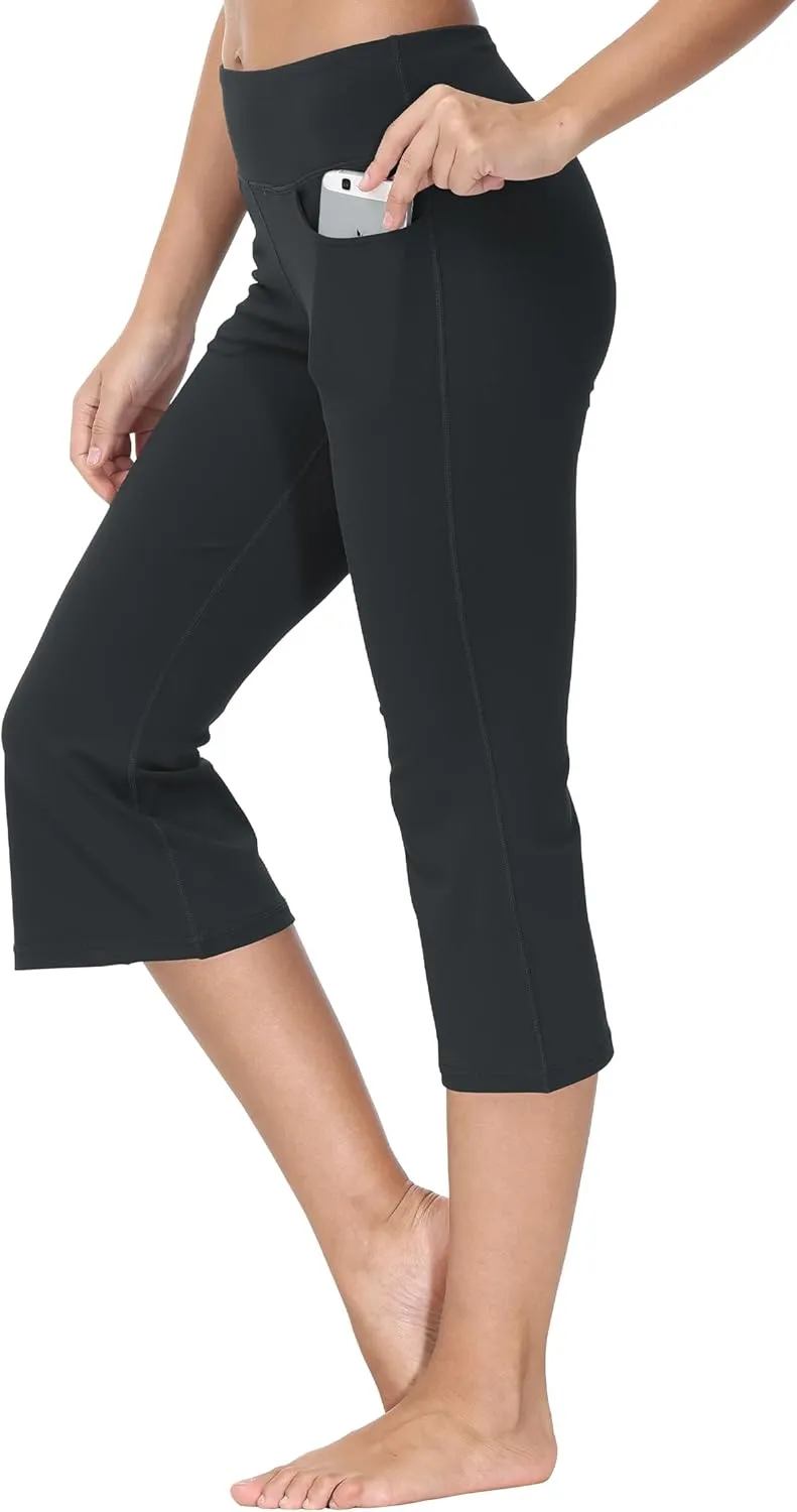 Cakulo Womens Capri Yoga Flare Pants Workout Athletic Active Summer Bootcut Capris Leggings Pockets