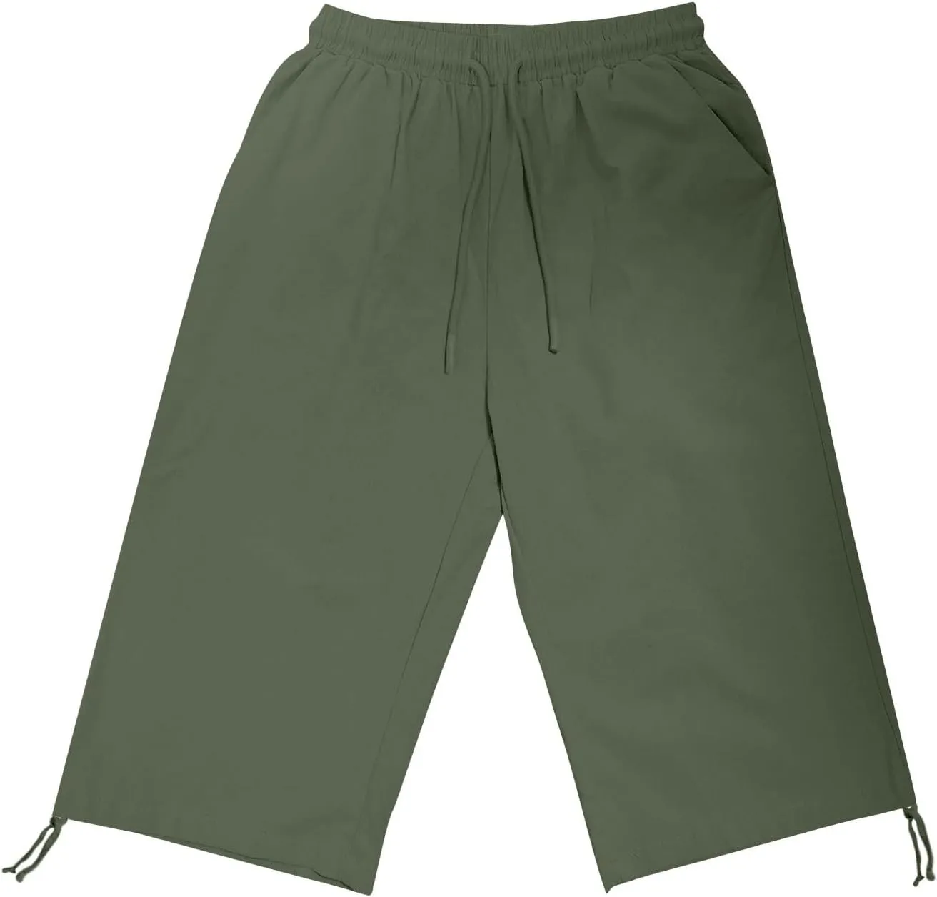 Capri Pants for Womens Summer Linen High Waisted Drawstring Wide Leg Capris Lightweight Elastic Casual Trousers
