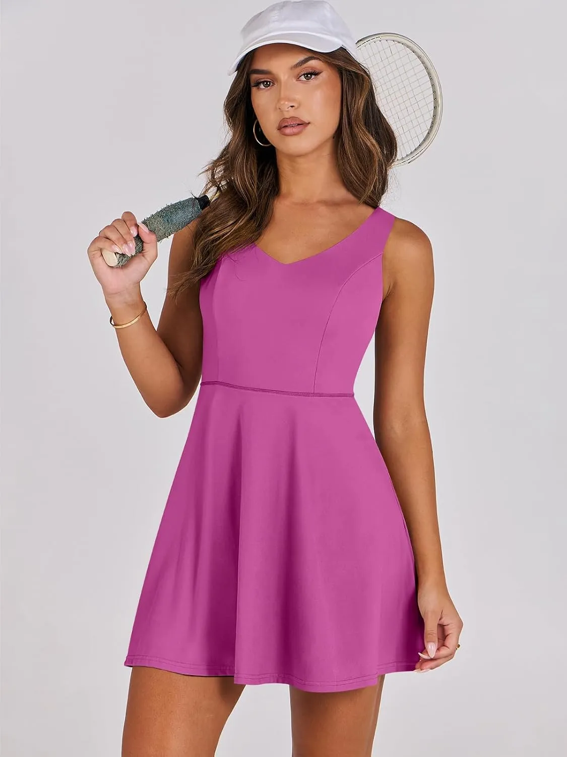 Caracilia Women Tennis Active Sporty Tank Dress with Shorts Workout Exercise Athletic Romper Mini Dresses Summer Golf Outfits