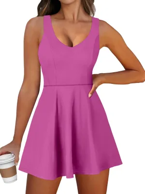 Caracilia Women Tennis Active Sporty Tank Dress with Shorts Workout Exercise Athletic Romper Mini Dresses Summer Golf Outfits