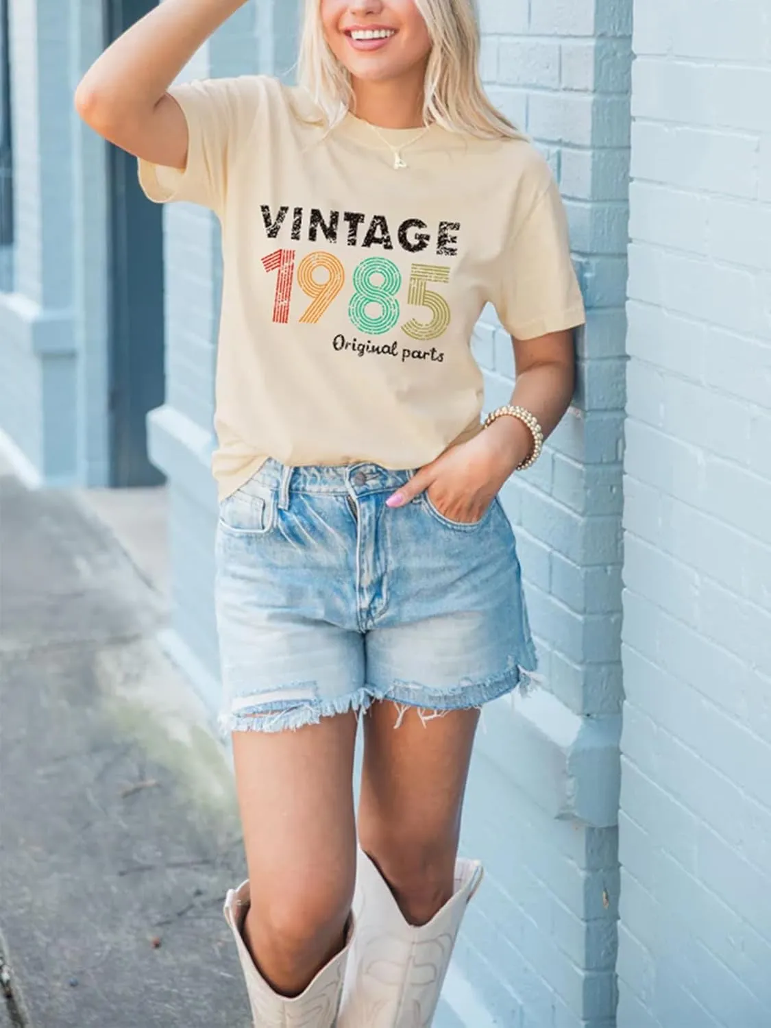 Chulianyouhuo 40th Birthday Gift Women Vintage 1985 T Shirt Letter Print Birthday Party Tops Casual Short Sleeve Tees