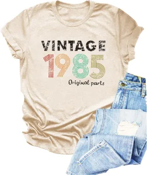 Chulianyouhuo 40th Birthday Gift Women Vintage 1985 T Shirt Letter Print Birthday Party Tops Casual Short Sleeve Tees