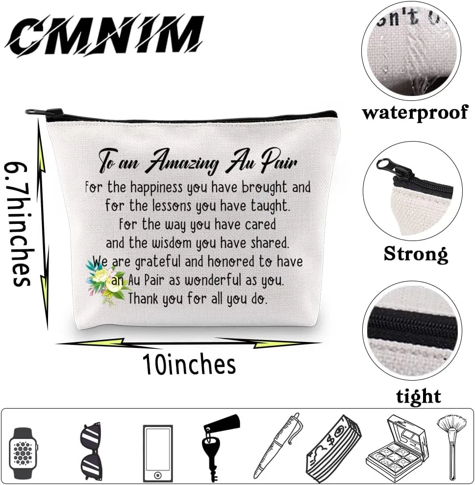 CMNIM Au Pair Gift Cosmetic Bag Thank You Gifts for Au Pair Child Care Gifts for Women Girls To an Amazing Au Pair Thank You for All You Do