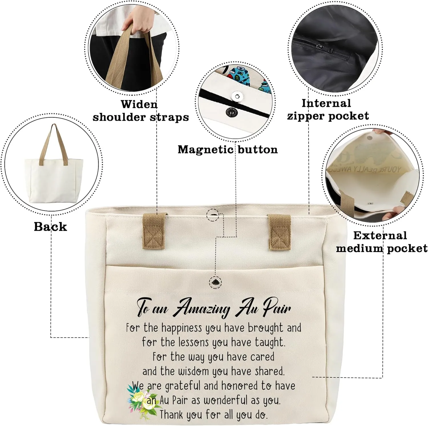CMNIM Au Pair Gift Cosmetic Bag Thank You Gifts for Au Pair Child Care Gifts for Women To an Amazing Au Pair Thank You for All You Do (Au Pair Large CB)