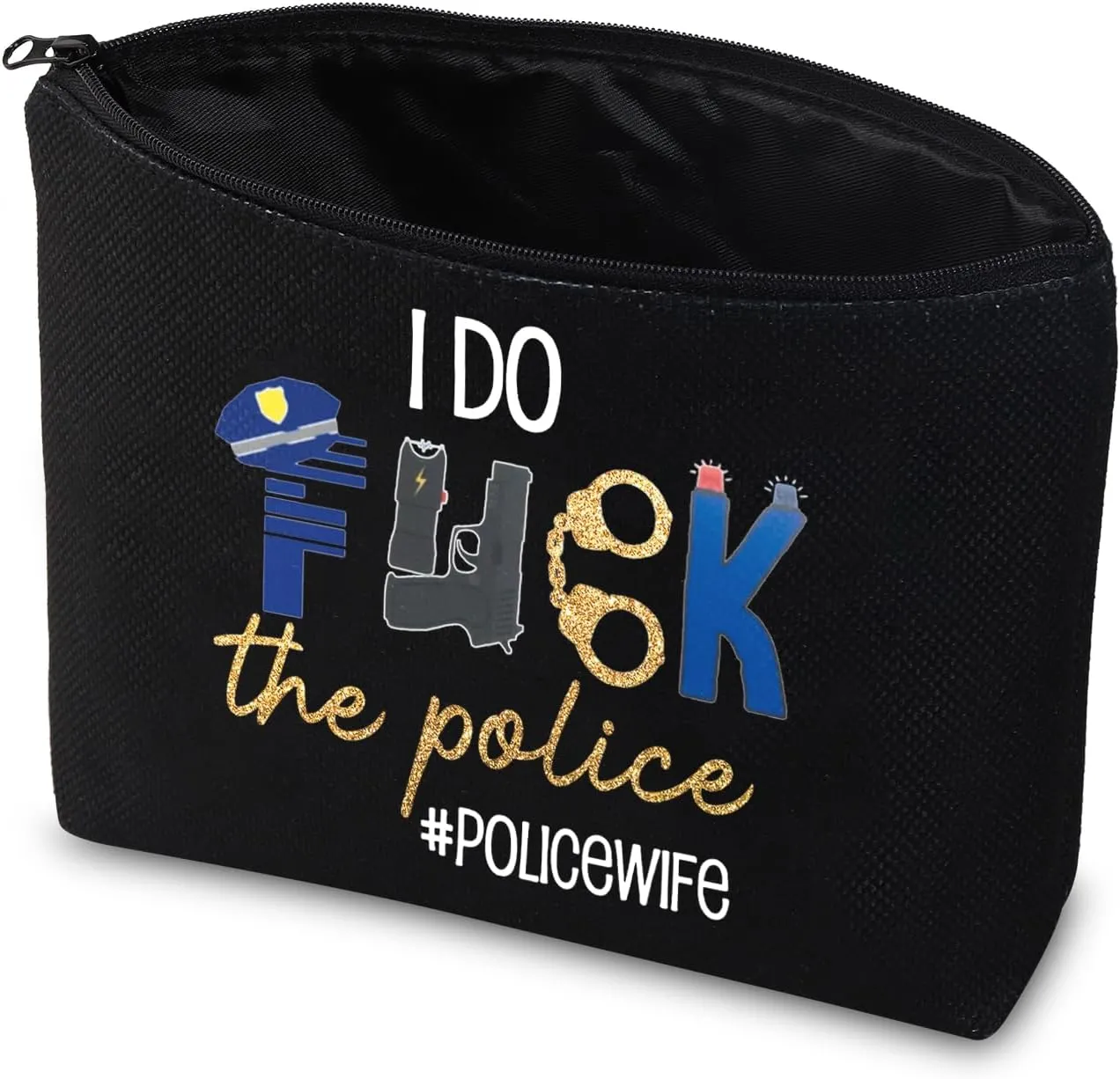 CMNIM Police Officer Gifts Police Wife Makeup Bag Funny Deputy Sheriff Wife Gift for Policeman Girlfriend I Do F-ck The Police (Police Wife Black MB)