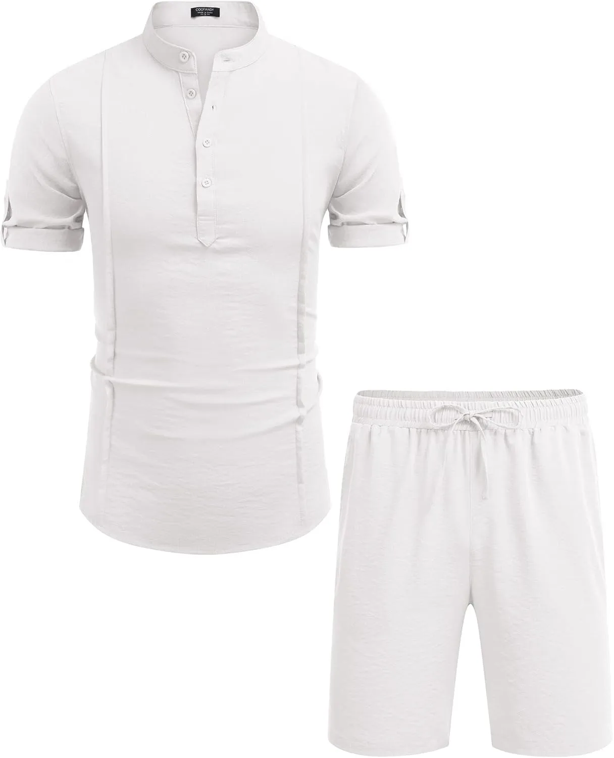 COOFANDY Men's 2 Pieces Linen Set Henley Shirt Short Sleeve and Shorts Summer Beach Yoga Matching Outfits