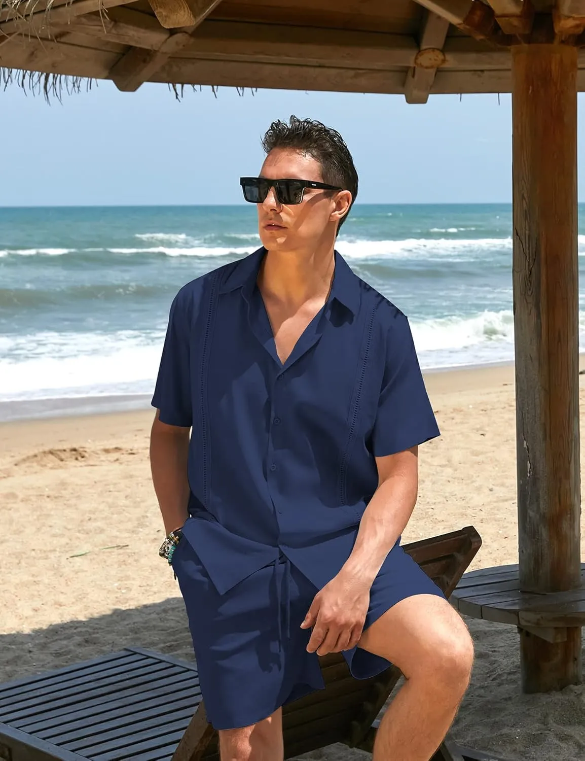 COOFANDY Men's 2 Pieces Linen Set Short Sleeve Button Down Shirts Summer Beach Shorts Casual Outfits