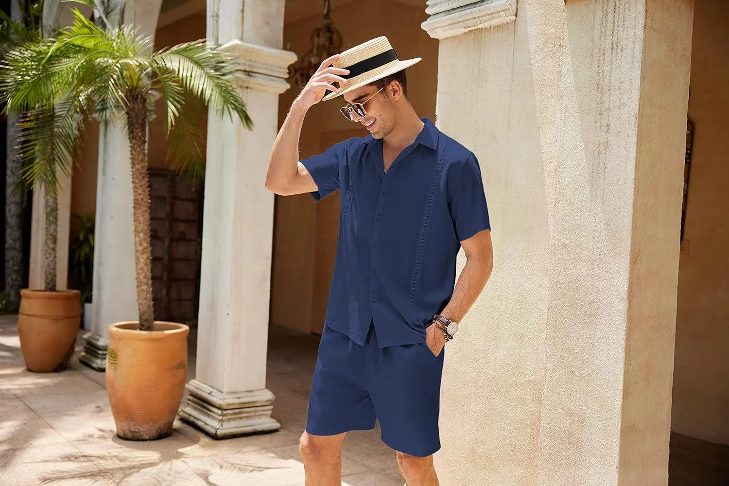 COOFANDY Men's 2 Pieces Linen Set Short Sleeve Button Down Shirts Summer Beach Shorts Casual Outfits