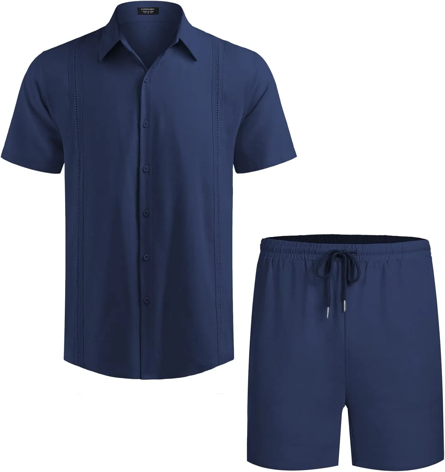 COOFANDY Men's 2 Pieces Linen Set Short Sleeve Button Down Shirts Summer Beach Shorts Casual Outfits