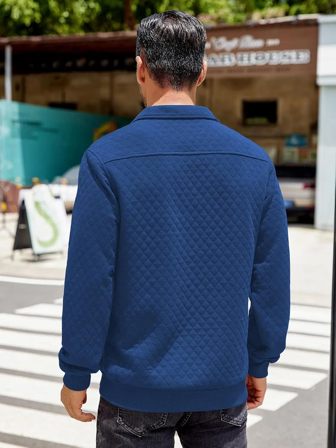 COOFANDY Mens Quarter Sweatshirt Quilted Long Sleeve Mock Neck Active Sweater Waffle Pullover Polo Shirts With Pockets