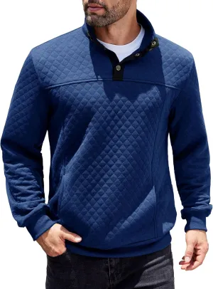 COOFANDY Mens Quarter Sweatshirt Quilted Long Sleeve Mock Neck Active Sweater Waffle Pullover Polo Shirts With Pockets