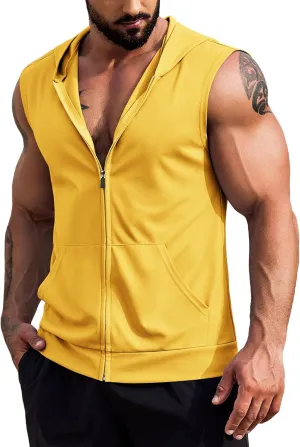COOFANDY Men's Workout Hooded Tank Tops 2 Pack Zip Up Sleeveless Gym Shirts Muscle Cut Off T Shirt Bodybuilding Hoodies